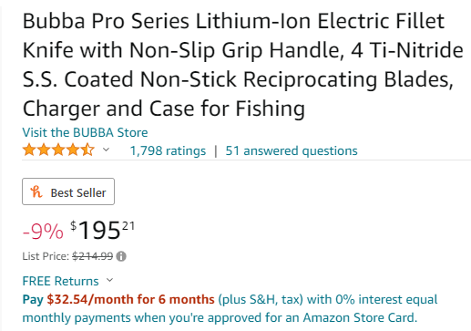 Bubba Pro Series Li-Ion cordless Electric fillet knife price image