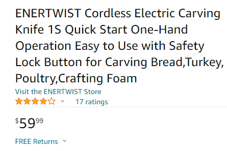 ENERTWIST Cordless Electric Carving Knife price image