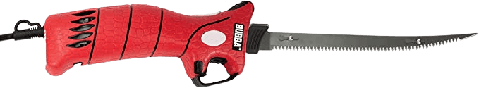 Bubba corded electric fillet knife with red handle and stainless steel serrated blade