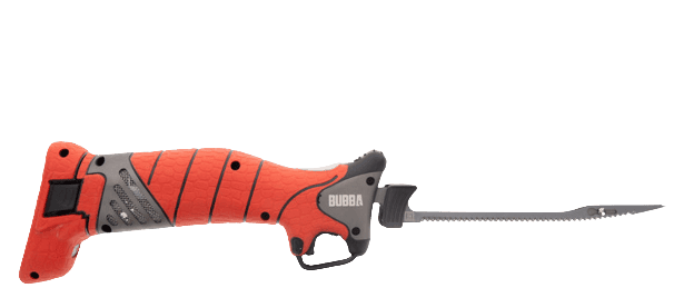Bubba Pro Series lithium-ion electric fillet knife with red grip and sleek metal design